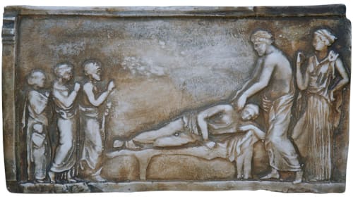 A Greek marble of Hippocrates performing surgery