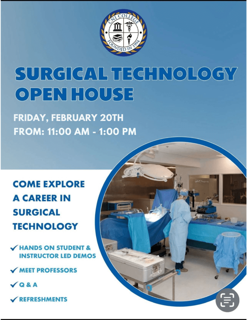 Surgical Technology Open House Friday 2/20 from 11am to 1pm